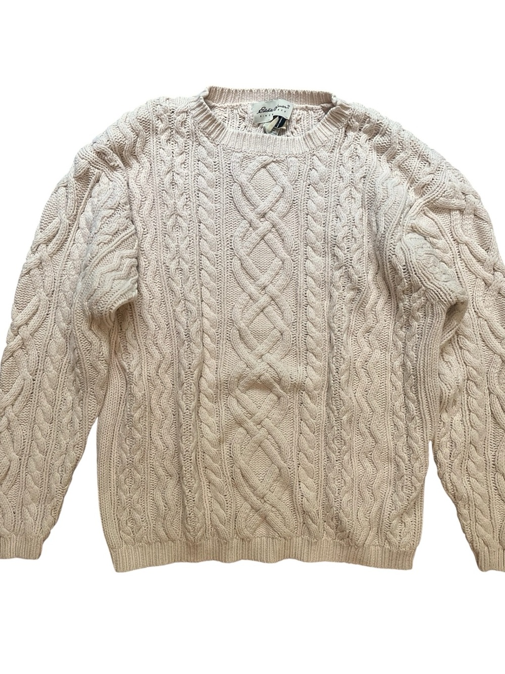 Eddie Bauer Cable Knit Fisherman Sweater Mens Medium Cotton Nautical Classic